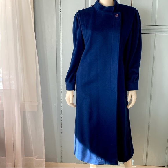 Vintage 80s Jill Jr Wool Maxi Coat Long Blue ILGWU - Picture 1 of 13
